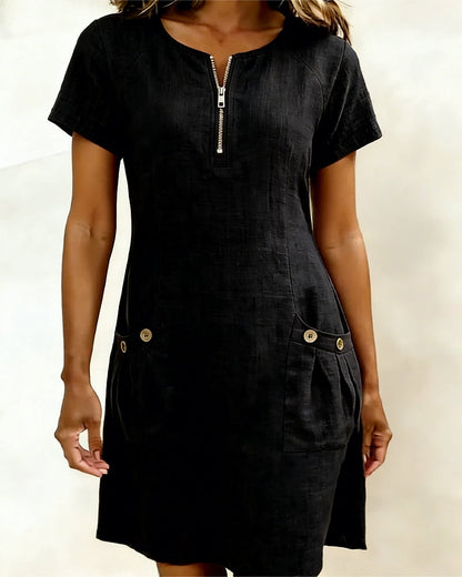 Elara Cotton Dress with Zip Pocket