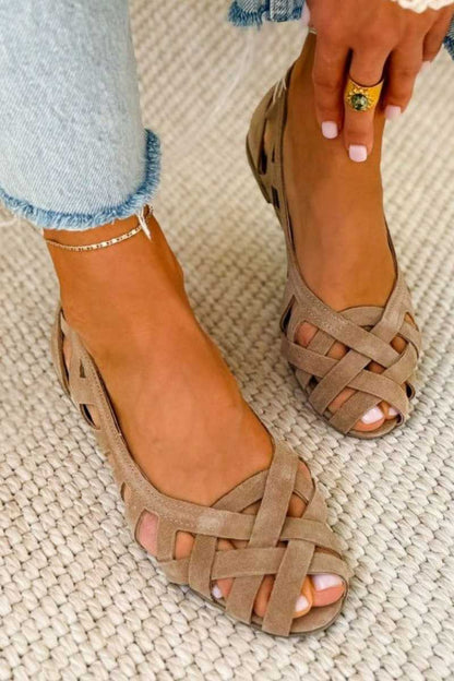 Open-toe Flat Sandals with Interwoven Fabric