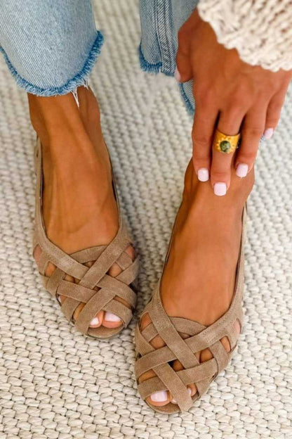 Open-toe Flat Sandals with Interwoven Fabric