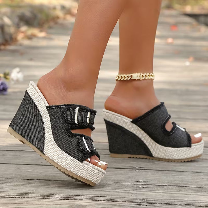 Capri Denim Wedge Sandals