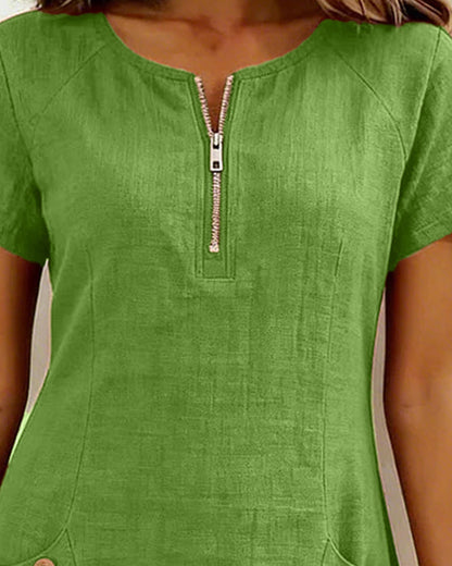 Elara Cotton Dress with Zip Pocket