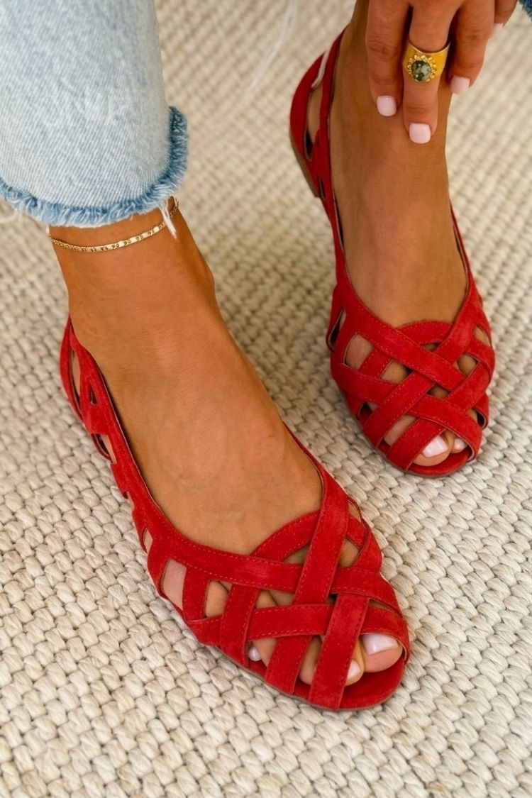 Open-toe Flat Sandals with Interwoven Fabric