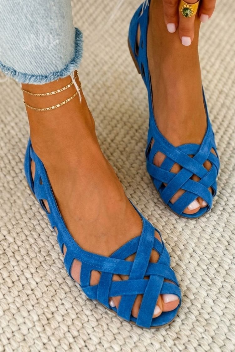 Open-toe Flat Sandals with Interwoven Fabric