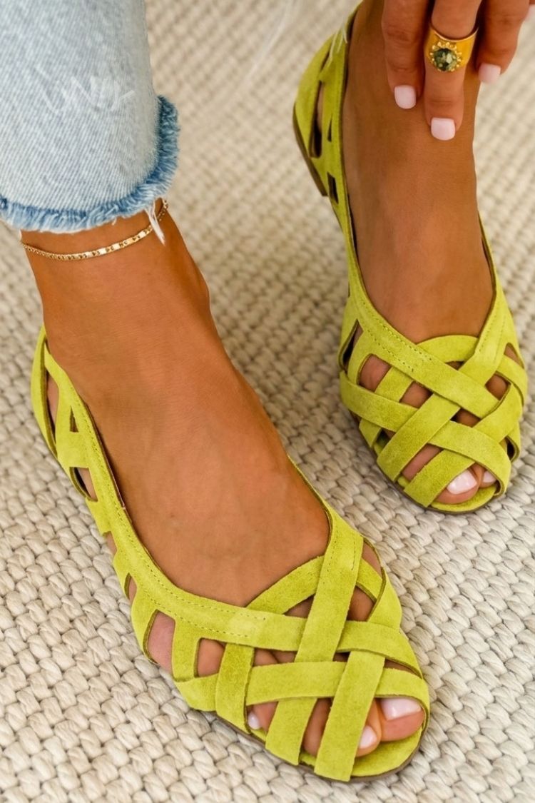 Open-toe Flat Sandals with Interwoven Fabric