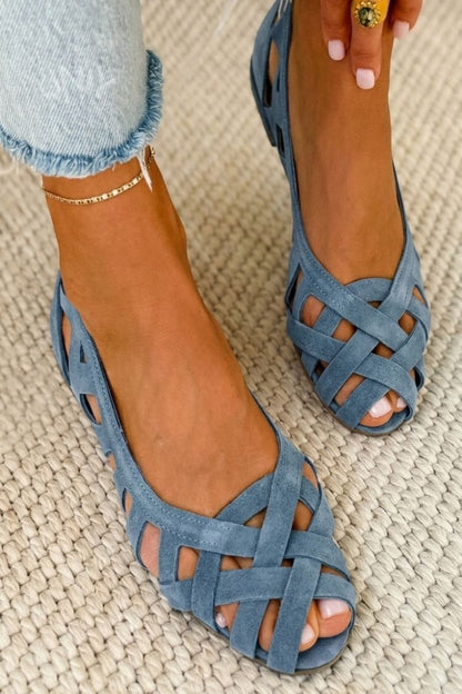 Open-toe Flat Sandals with Interwoven Fabric