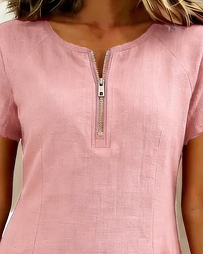 Elara Cotton Dress with Zip Pocket