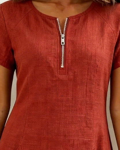 Elara Cotton Dress with Zip Pocket