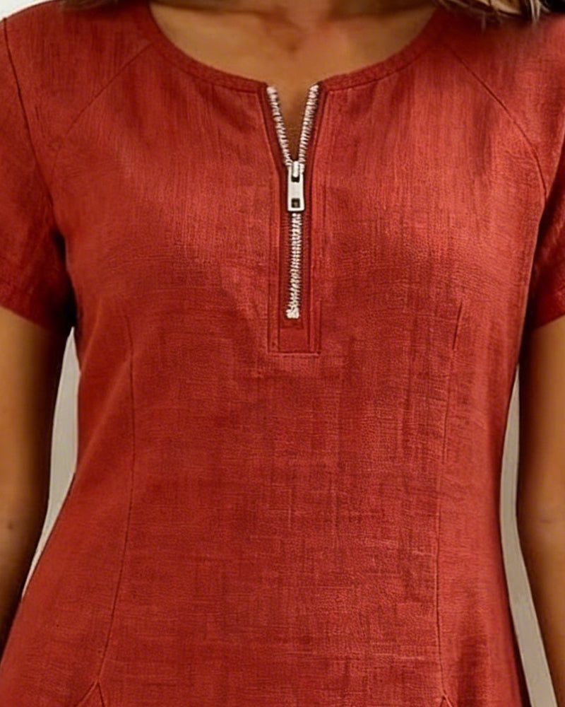 Elara Cotton Dress with Zip Pocket