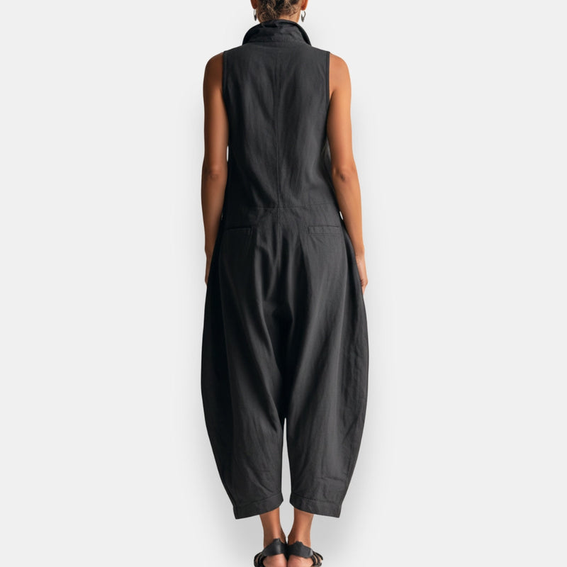 Sloane | Sleeveless Cargo Jumpsuit with Collar and Flap Pockets