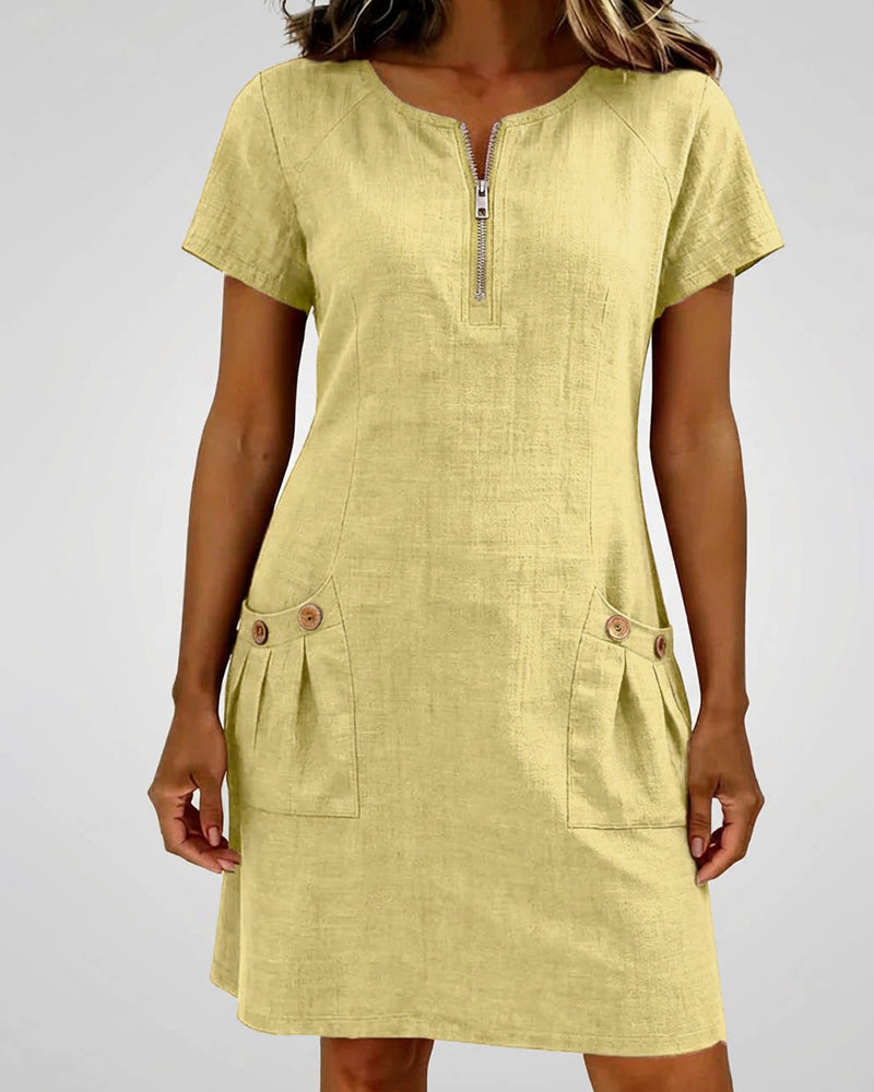 Elara Cotton Dress with Zip Pocket