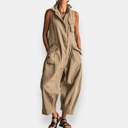 Sloane | Sleeveless Cargo Jumpsuit with Collar and Flap Pockets