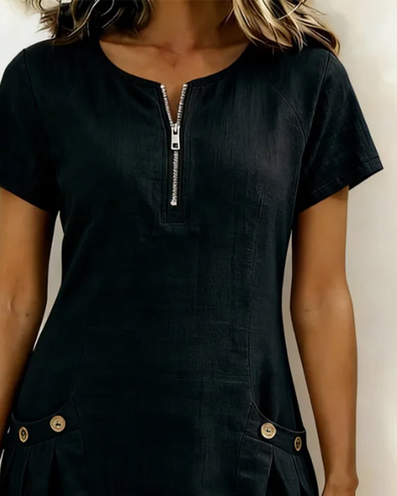 Elara Cotton Dress with Zip Pocket