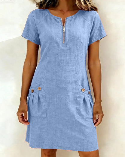 Elara Cotton Dress with Zip Pocket