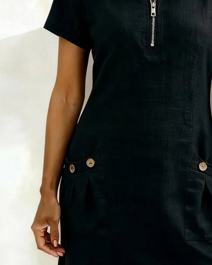 Elara Cotton Dress with Zip Pocket