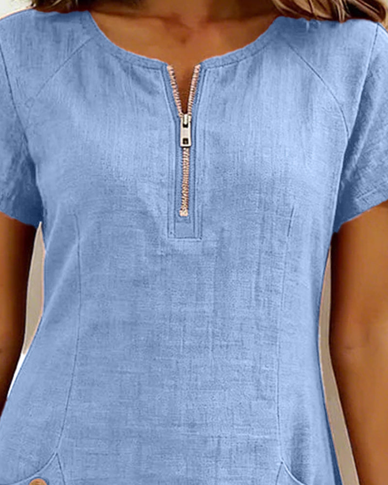 Elara Cotton Dress with Zip Pocket