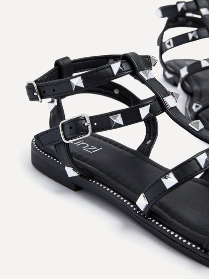 Sienna Black Studded Gladiator Sandals