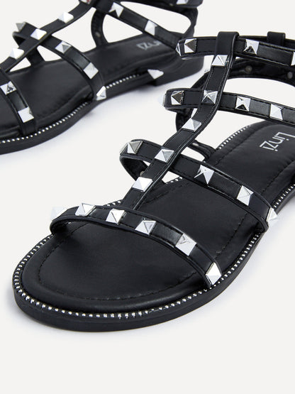 Sienna Black Studded Gladiator Sandals