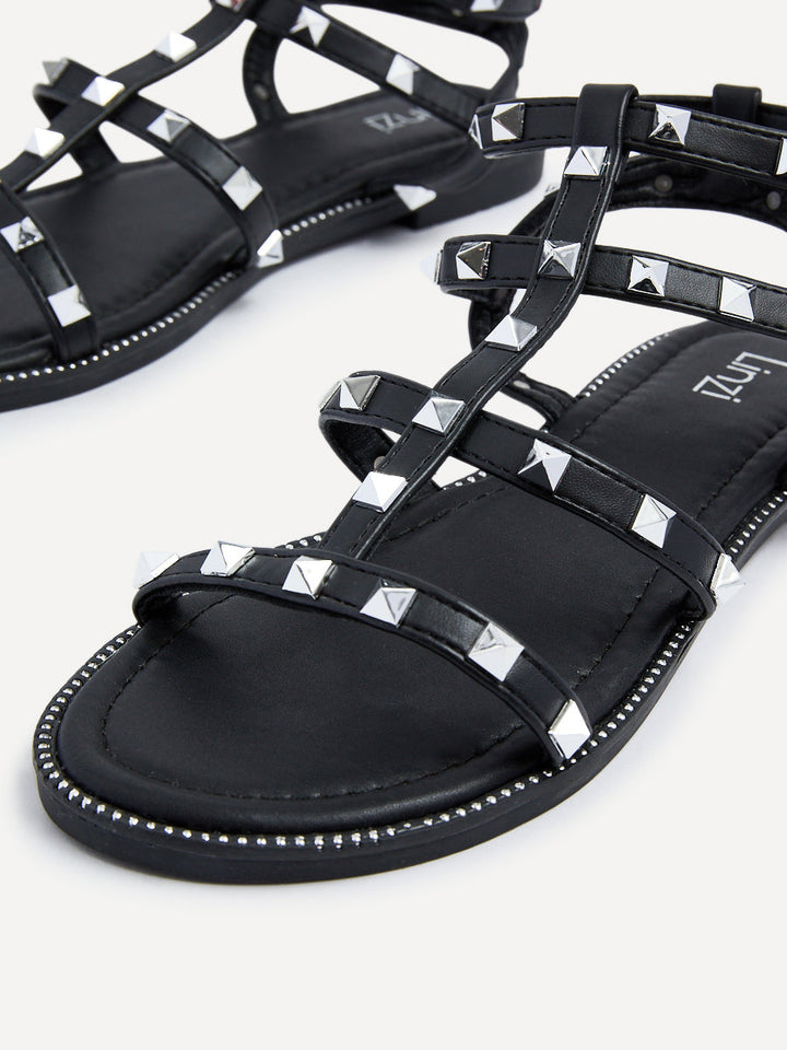 Sienna Black Studded Gladiator Sandals