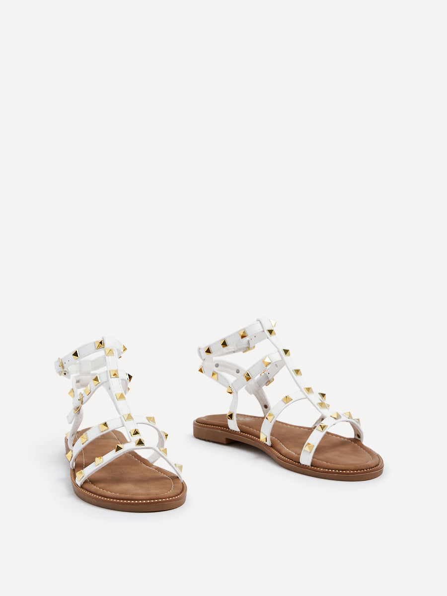 Sienna White Studded Gladiator Sandals