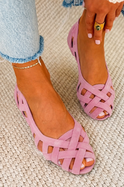 Open-toe Flat Sandals with Interwoven Fabric