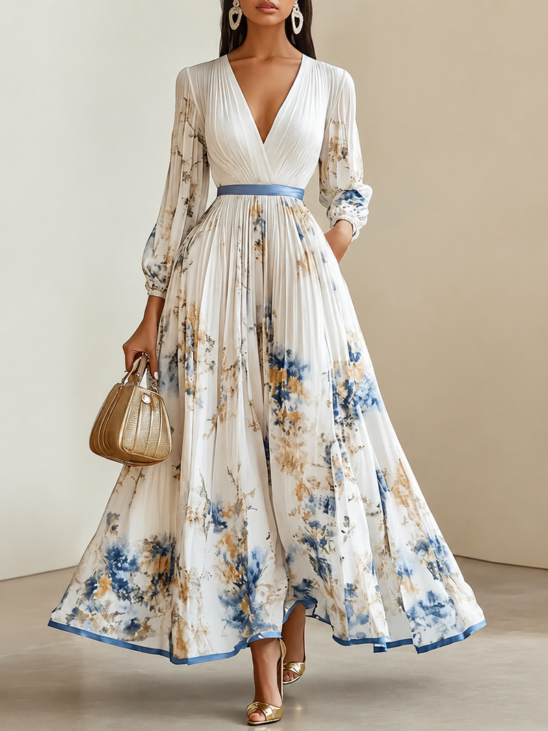 The Avery Pleated Floral Maxi Dress