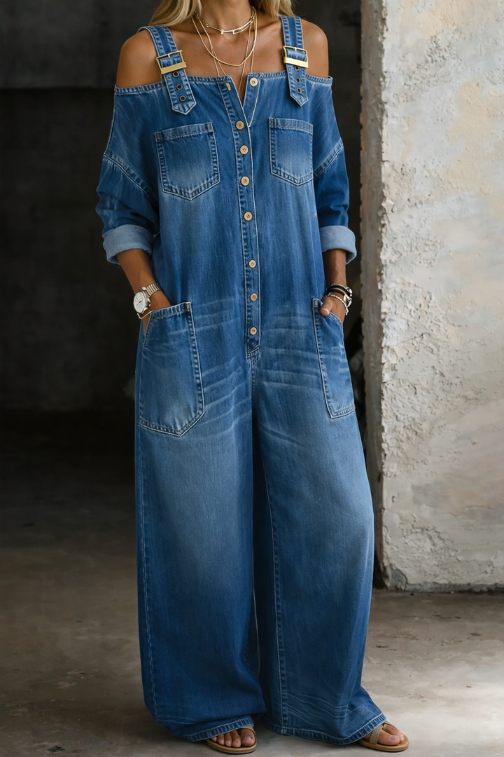Sienna Off-Shoulder Denim Jumpsuit