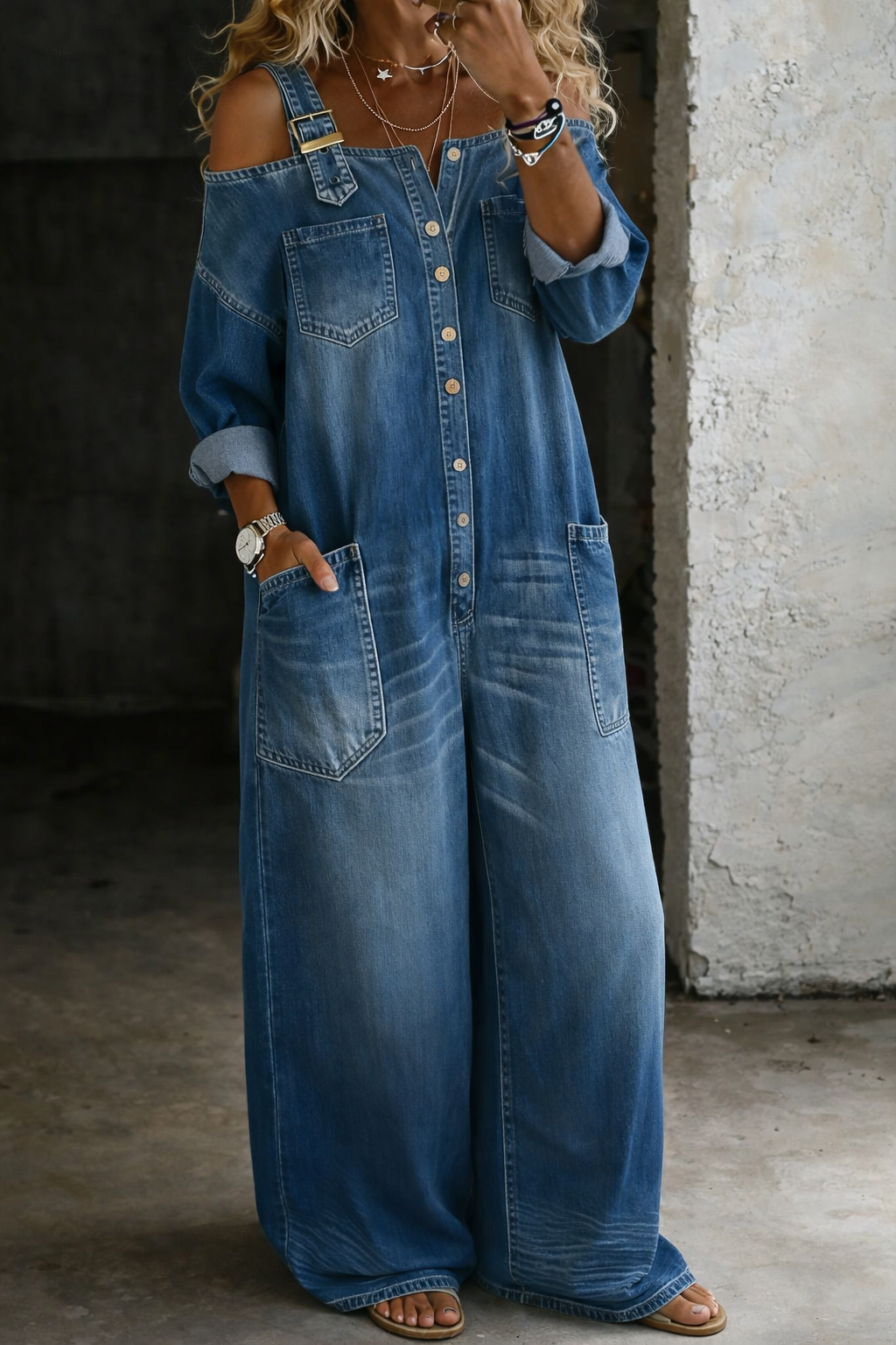 Sienna Off-Shoulder Denim Jumpsuit