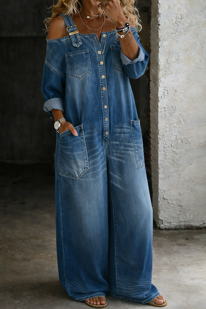 Sienna Off-Shoulder Denim Jumpsuit
