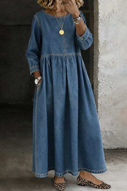 Elara Relaxed Denim Midi Dress