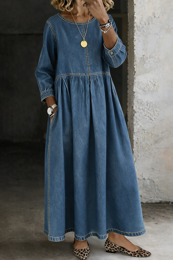 Elara Relaxed Denim Midi Dress