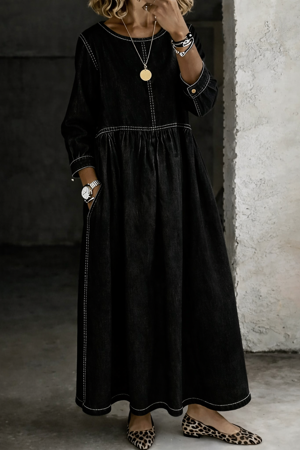 Elara Relaxed Denim Midi Dress