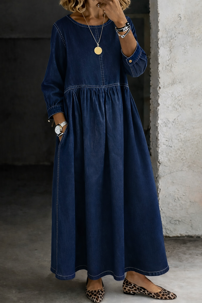 Elara Relaxed Denim Midi Dress