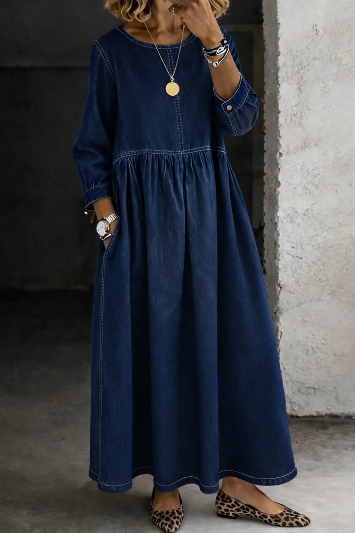 Elara Relaxed Denim Midi Dress