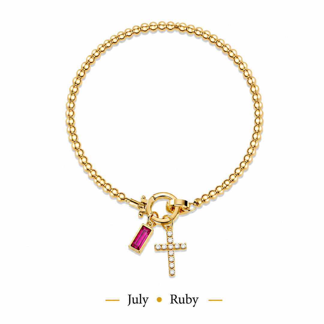 The Personalised Birthstone Cross Bracelet