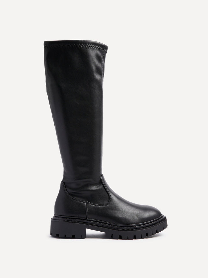 Vanta Black Faux Leather Long Boots