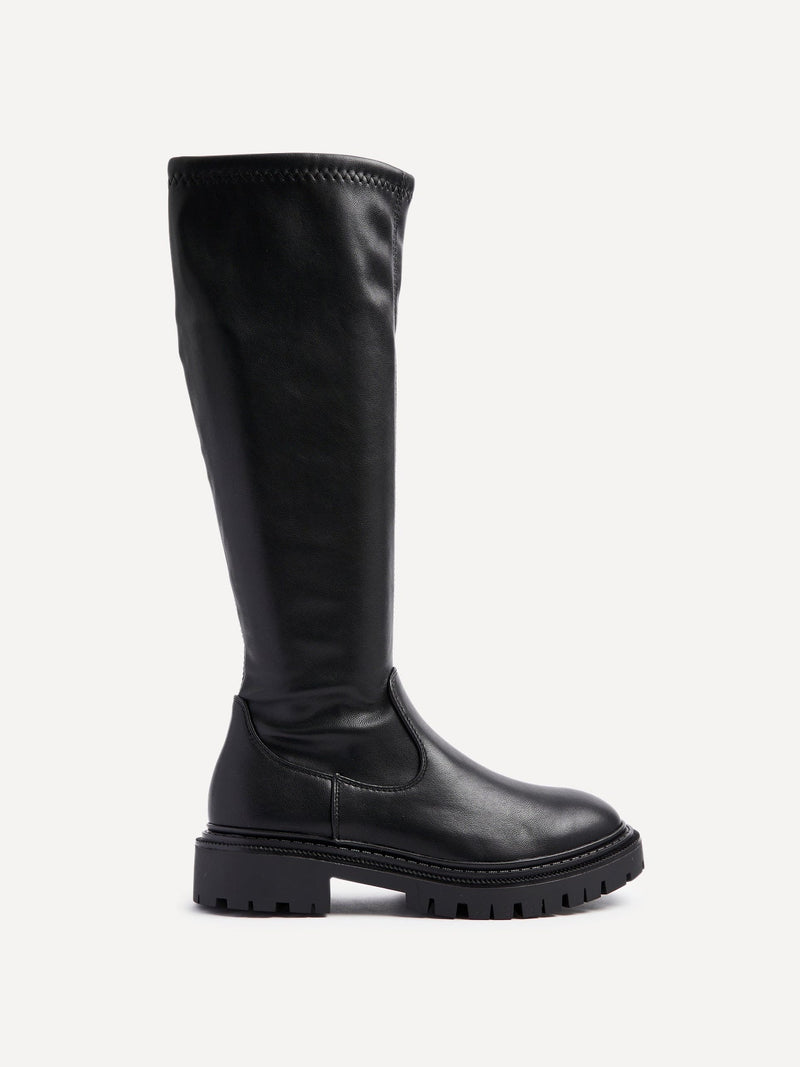 Vanta Black Faux Leather Long Boots