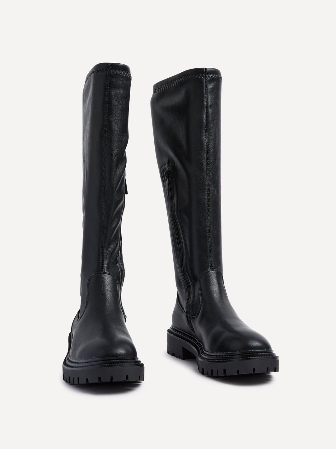 Vanta Black Faux Leather Long Boots