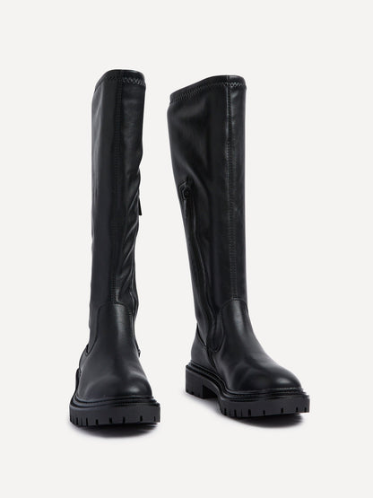 Vanta Black Faux Leather Long Boots
