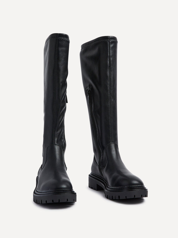Vanta Black Faux Leather Long Boots