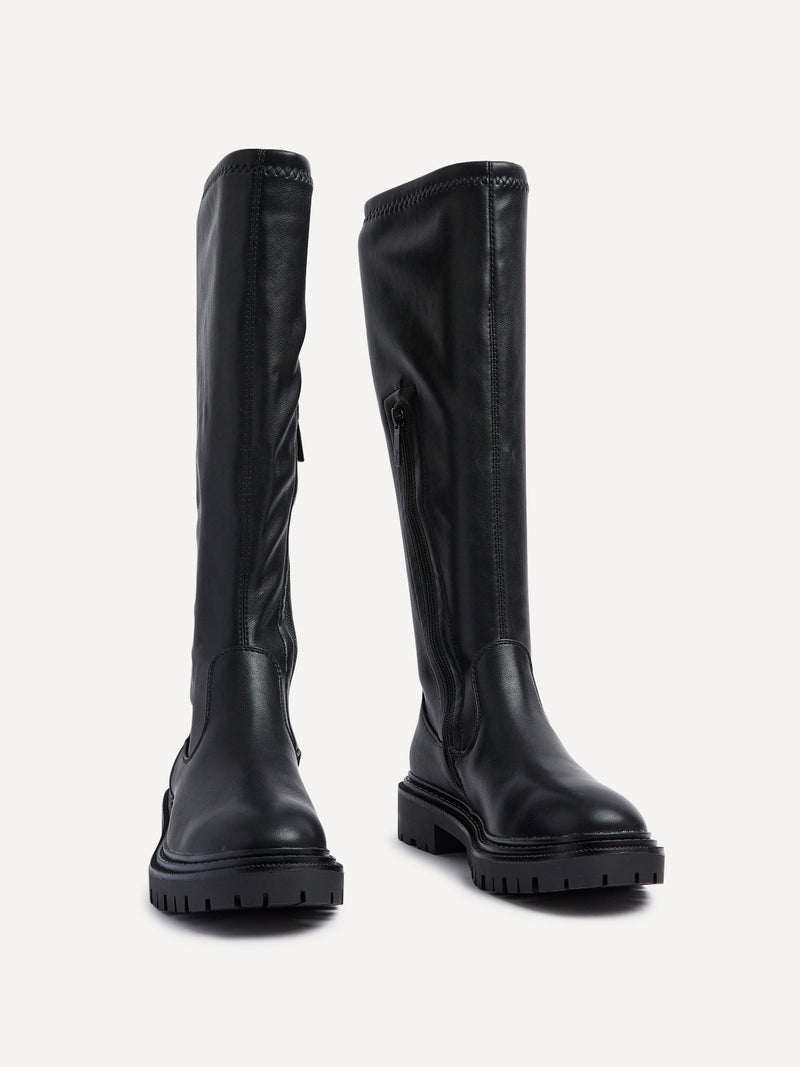 Vanta Black Faux Leather Long Boots