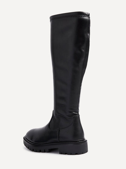 Vanta Black Faux Leather Long Boots