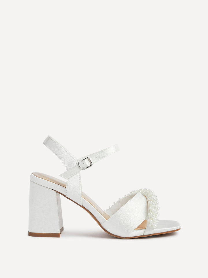 Iris Bridal Ivory Satin Pearl Embellished Heels