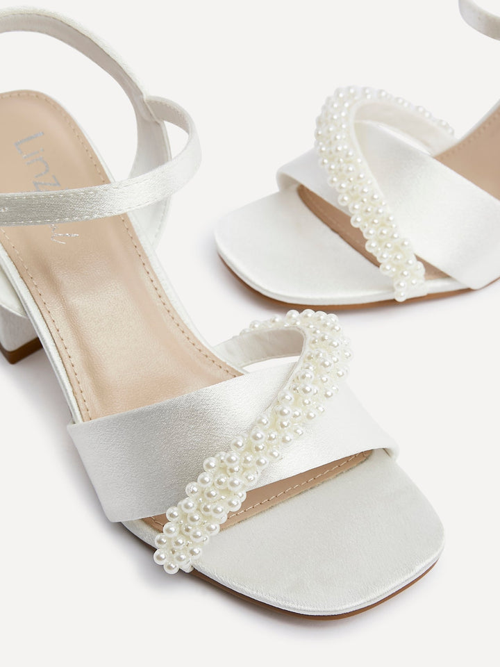 Iris Bridal Ivory Satin Pearl Embellished Heels