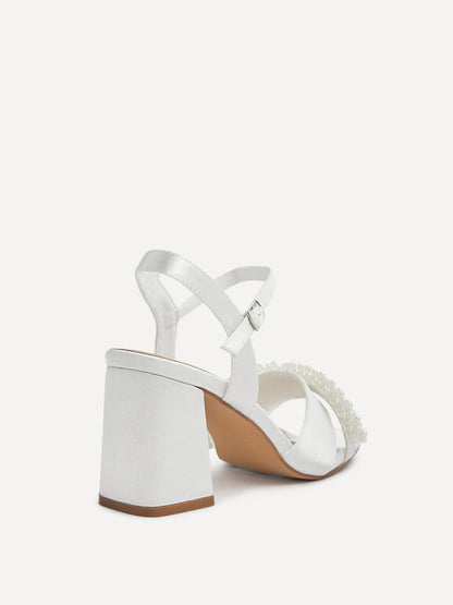 Iris Bridal Ivory Satin Pearl Embellished Heels