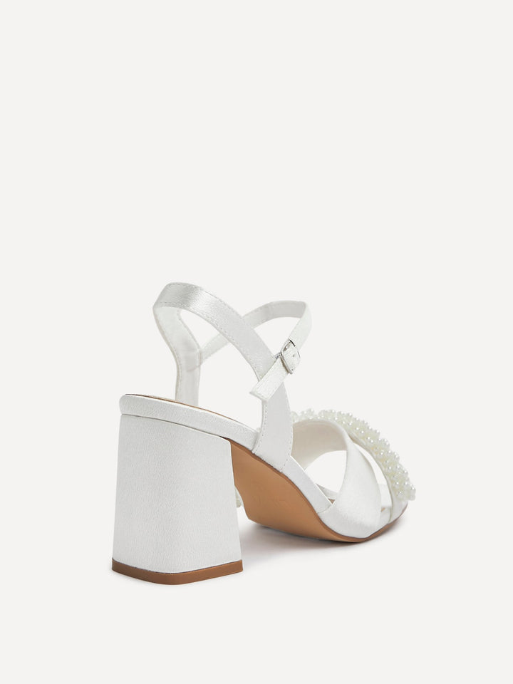 Iris Bridal Ivory Satin Pearl Embellished Heels
