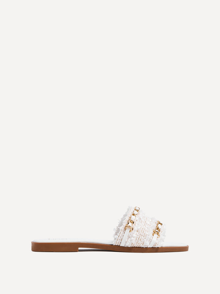 Lola White Faux Leather Frayed Detail Sandals