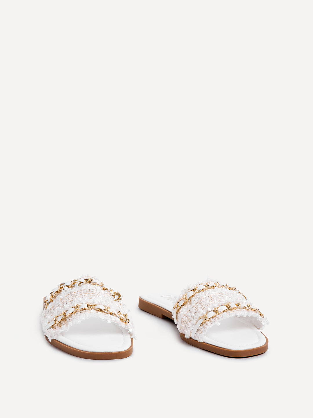 Lola White Faux Leather Frayed Detail Sandals