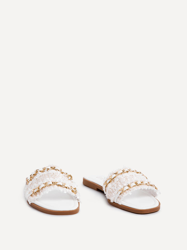 Lola White Faux Leather Frayed Detail Sandals