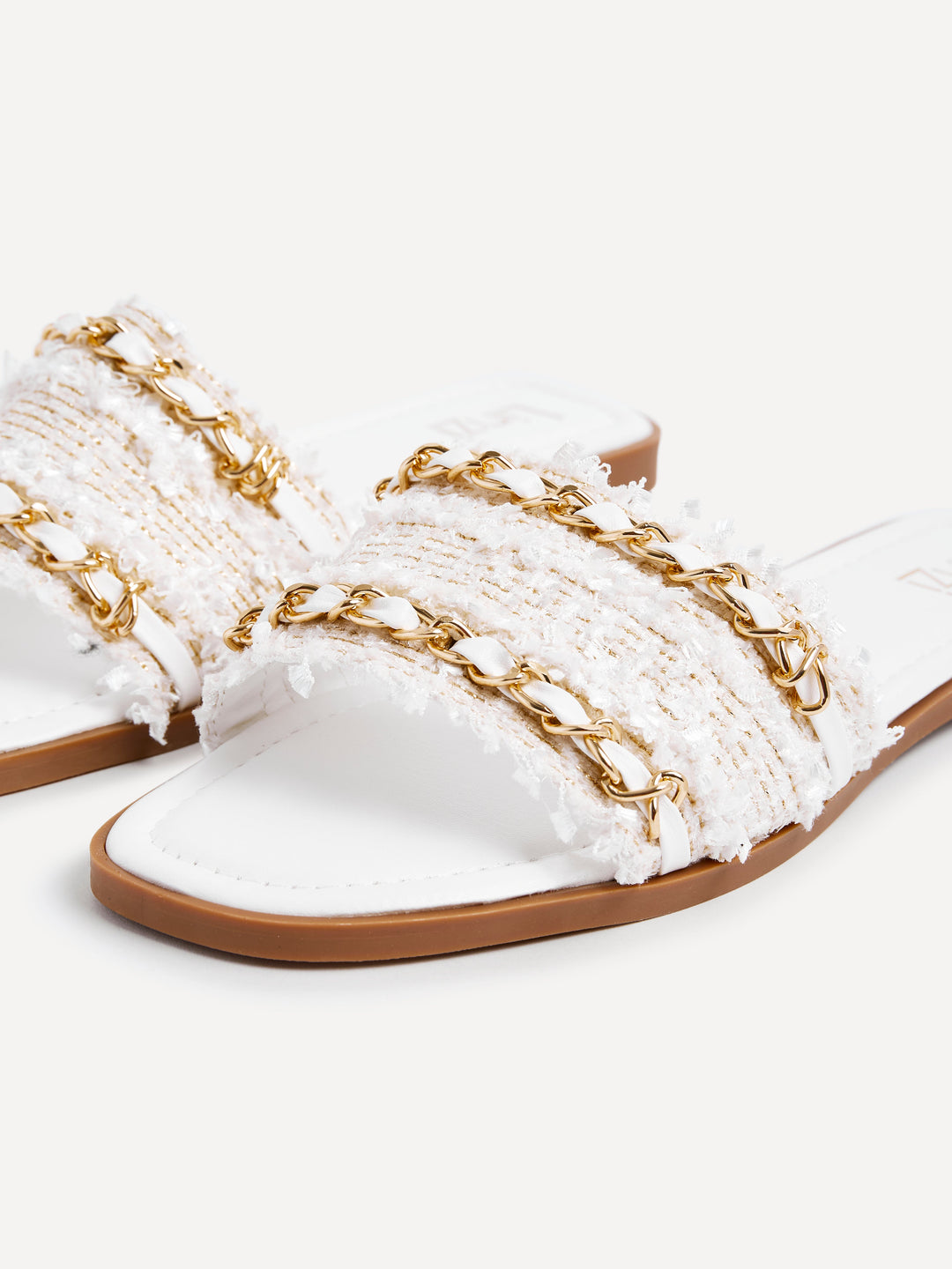 Lola White Faux Leather Frayed Detail Sandals