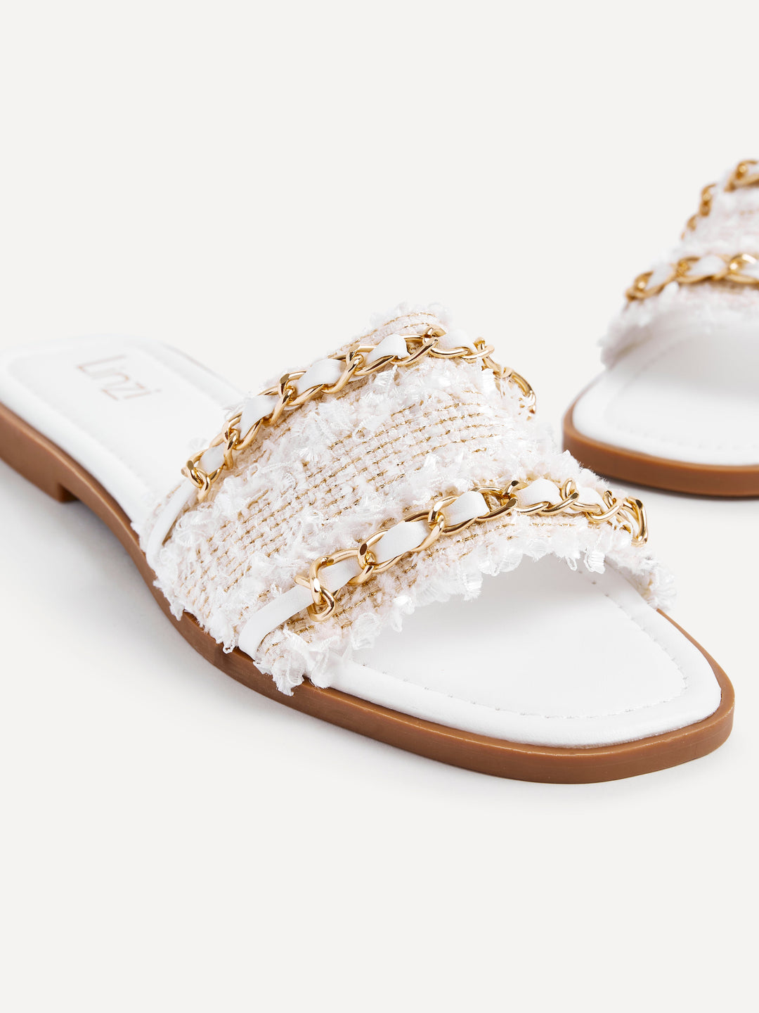 Lola White Faux Leather Frayed Detail Sandals